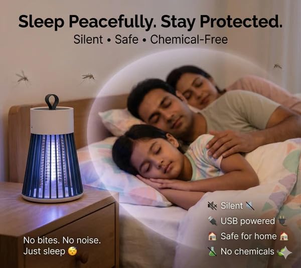 Image of Electric Mosquito Killer Machine for Home | UV Light Bug Zapper & Insect Trap Lamp | Eco-Friendly USB Powered Electronic Mosquito Catcher | Silent Night Light Fly Trap for Bedroom, Indoor & Outdoor