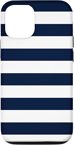 iPhone 12/12 Pro azul marino rayas blanco patrón horizontal moda rayas caso