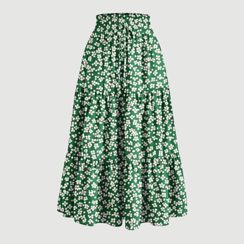 Midi Skirts for Women with Pockets Trendy Elastic Waist Pleated Midi Skirt Lounge Flowy Drawstring Printed Clothes2