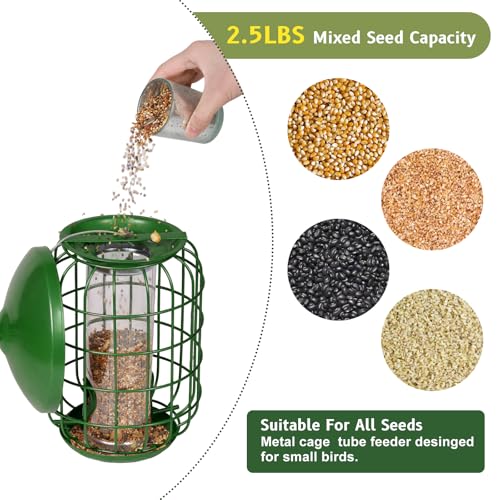 MIXXIDEA-Metal-Bird-Feeders-for-Outdoors-Hanging-Caged-Tube-Bird-Feeder-for-Small-Backyard-Birds-Squirrel-Proof-Wild-Bird-Seed-Feeders-Attracting-Birds-in-Your-Lawn-GardenGreen MIXXIDEA Metal Bird Feeders for Outdoors Hanging Caged Tube Bird Feeder for Small Backyard Birds Squirrel Proof Wild Bird Seed Feeders Attracting Birds in Your Lawn GardenGreen