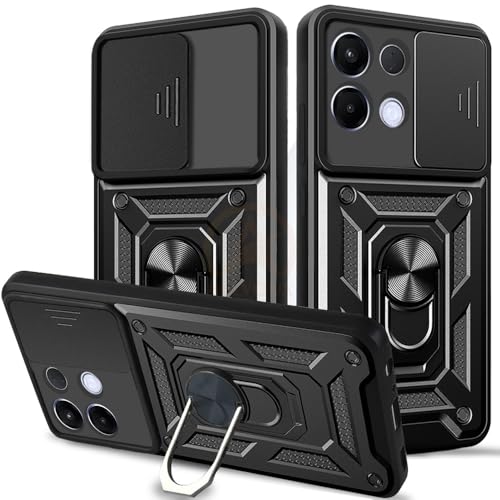 Image of Armor Bumper Back Cover Case for Oppo K13 5G Rotating Camera Cover, Ring Holder & Kickstand | Heavy Duty & 360 Degree Protection Oppo K13 5G Back Cover (Black)