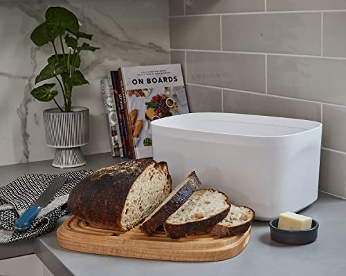 Sonder Los Angeles, Modern Bamboo Fiber (White) Bread Box For Kitchen Countertop With Reversible Wood Serving Lid, Homemade Bread Storage 14.25 X 9.25 X 7In, Storage Bin And Bread Container #TOP4