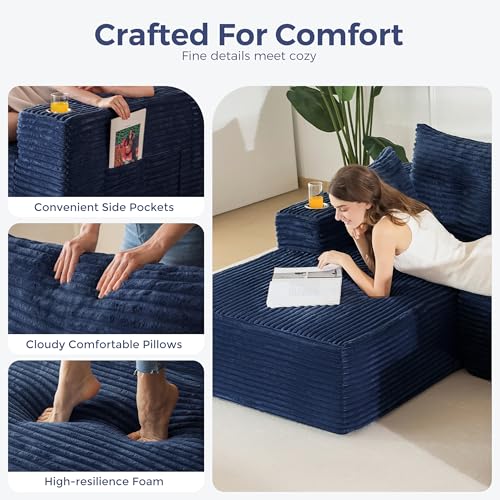 Image of MAXYOYO 132 inch Giant U-Shaped Modular Sectional Couch, Modern Boneless Couch for Living Room, Sofa in A Box, Oversized Sofa with Deep Seat, No Assembly Required, Navy