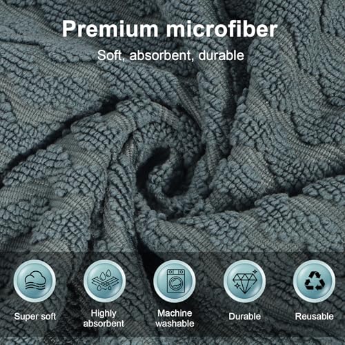 Image of Dual-Sided Microfiber Cloths, 12x12 Lint-Free 6-Pack | Zig-zag side traps grease, soft side polishes. Streak & lint-free for home /auto. Stain-hiding grey, washable 12x12 6-pack.
