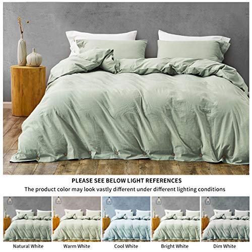 Melingo 100% Cotton Duvet Covers Queen, Sage Green Duvet Cover Set, Soft, Cooling, Breathable Bedding Collection Set With Buttons Closure. Solid Color Quilt Cover (1 Comforter Cover + 2 Pillow Cases) #TOP7