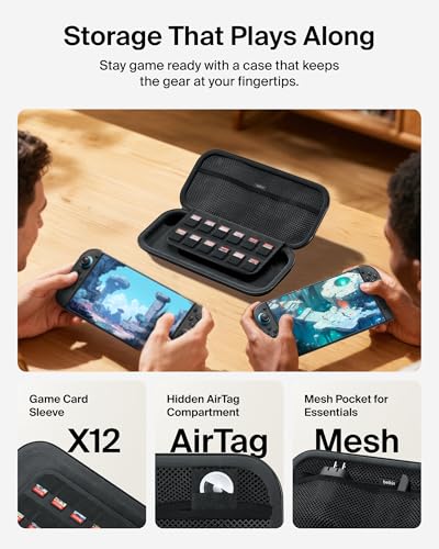Image of Belkin Nintendo Switch 2 Case, Travel Bag w /AirTag Holder & Storage Pocket for Up to 12 Game Cards - Portable, Lightweight Carrying Case w /Hard Shell, Soft Interior, Switch 2 Accessories - Charcoal