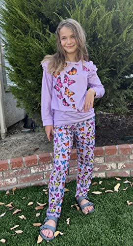 Image of Little Girls 2 Piece Outfits Ruffle Sleeve Unicorn Sweatshirts Top and Leggings Set School Outfits Kids Clothing Set