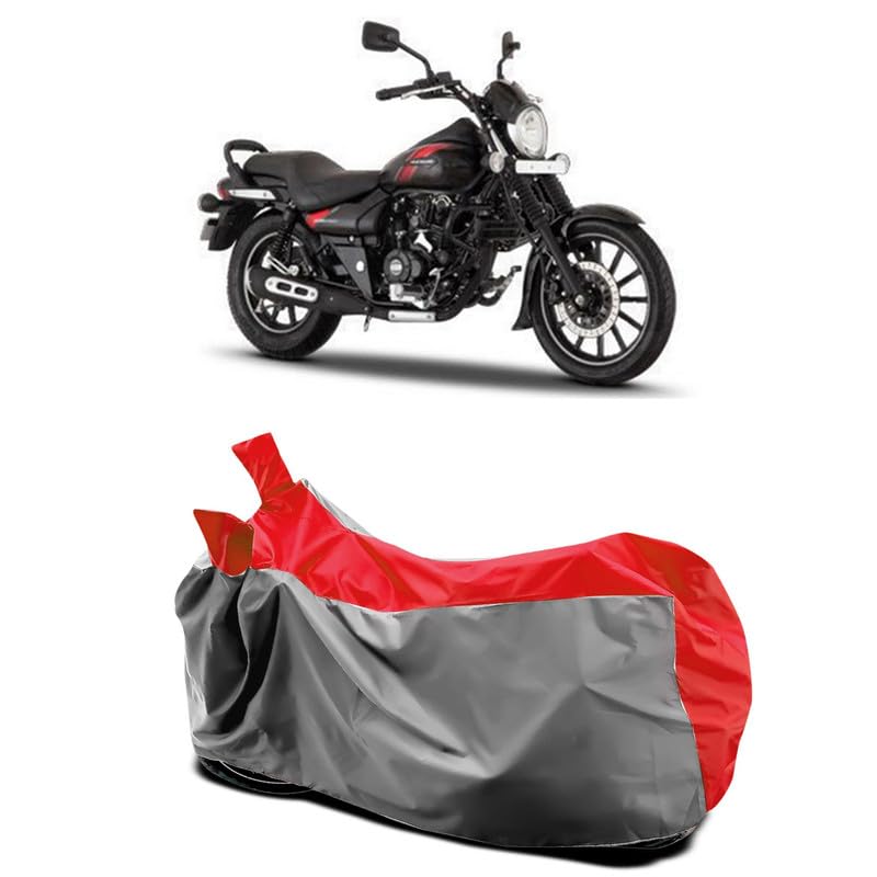 Image of DUFFEL-Two Wheeler Bike Body Cover Compatible for Bajaj Avenger Street 220 Heat Protectio /UV-Rays /Birds Dropping /DustProof /Waterproof All Variants [Gray Red]