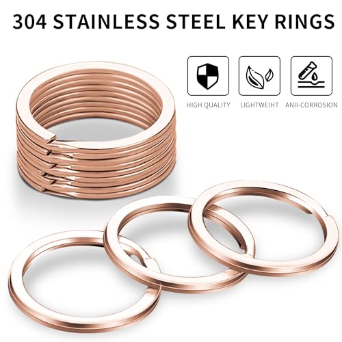 Image of Gkeygo Key Rings, 12 pcs Stainless Steel Key Ring for Keychains, 1.1inch Flat Split Keychain Ring for Car Keys Dog Ring Tag Lanyards Home School Office DIY, Rose Gold