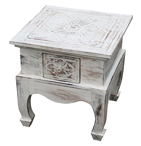 Preisvergleich Produktbild LioLiving KMH®, Beistelltisch *MAROKKO* aus massivem Albasiaholz weiß (#400175)