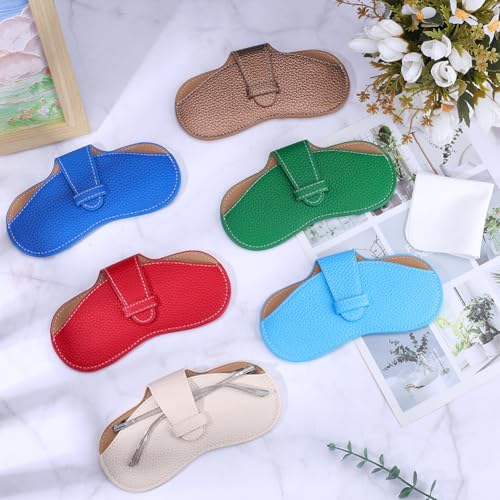 Image of CREATCABIN Soft Leather Glasses Case Slim Sunglasses Case Bag Portable Lightweight Travel Eyeglasses Spectacle Holder Pouch Cover with Cleaning Cloth Gift for Women Men Holiday 6.9x3.4 Inch Sliver