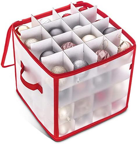 LIVIVO Christmas Bauble and Decoration Storage Cube with Padded Dividers for 64 Xmas Ornaments  Heavy Duty Folding 4 Layer Holder with Separators, Zipped Lid and Handles (Clear)