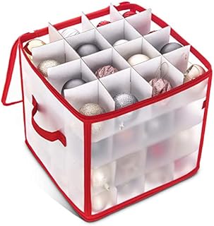 LIVIVO Christmas Bauble and Decoration Storage Cube with Padded Dividers for 64 Xmas Ornaments  Heavy Duty Folding 4 Layer Holder with Separators, Zipped Lid and Handles (Clear)