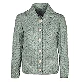 Aran Mills Ladies 6 Button Cable Merino Wool Cardigan Sage Green - 2X-Large