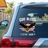 EKUWU 2PCS USA 250th Anniversary Window Decal, Waterproof 1776-2026 Patriotic American Flag Car Stickers, God Bless America Independence Day Decal for Car Windows Bumpers Water Bottle Laptop