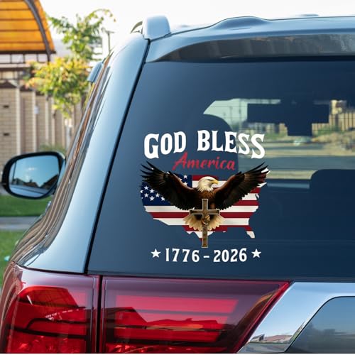 EKUWU 2PCS USA 250th Anniversary Window Decal, Waterproof 1776-2026 Patriotic American Flag Car Stickers, God Bless America Independence Day Decal for Car Windows Bumpers Water Bottle Laptop