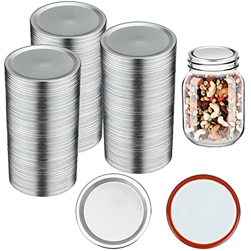 100 Pcs Regular Mouth Canning Lids - 70Mm Mason Jar Canning Lids, Reusable Leak Proof Split Type Aluminum Lids With Silicone Seals Rings (Silver) #TOP6