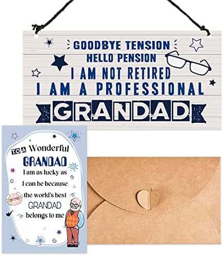 Grandad Gifts Set Includes Grandad Plaque Gifts Hanging Plaque and Best Grandad Greeting Card with Envelope for Retirement Christmas Birthday Father's Day Presents