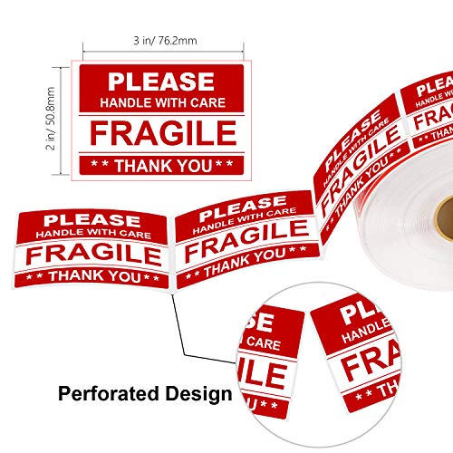 Batrical 2"X3" 1000 Labels Fragile Stickers For Shipping Moving，500 Pcs/Roll，2Rolls #TOP1