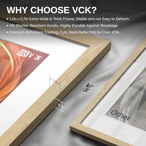 Image of VCK 20x30 Poster Frame 5 Pack, Natural Wood, 16x24 Mat, for Gallery Wall