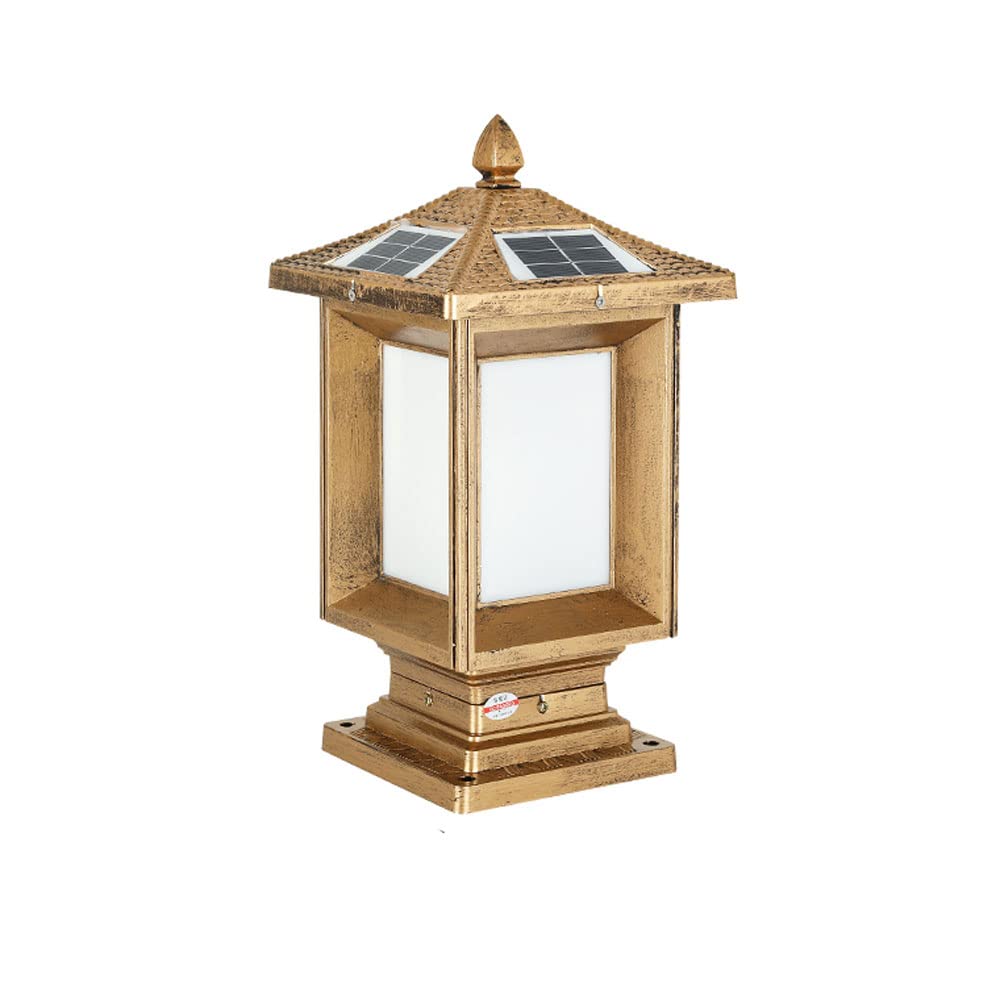 Zewnętrzna lampa solarna LED, automatyczne włączanie/wyłączanie, konstrukcja okna, vintage, aluminium, odlew ciśnieniowy, akrylowy, abażur, filar, oświetlenie zewnętrzne, proste