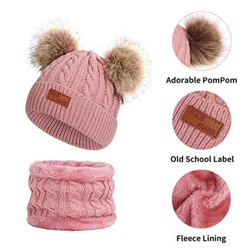 Duoyeree Baby Winter Hat Scarf Glove Beanie Set Girls Boys Pom Pom Knitted Beanie Mitten Scarves for Toddler 0-3T3