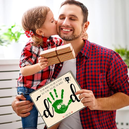Image of Dad Handprint Footprint Art Craft, Fathers Day Gift, Sign, Plaque, Father Birthday Gift, DIY Baby Kids Card, Toddler Preschool Craft, Children Toddler Baby Keepsake, to The World You are a Father