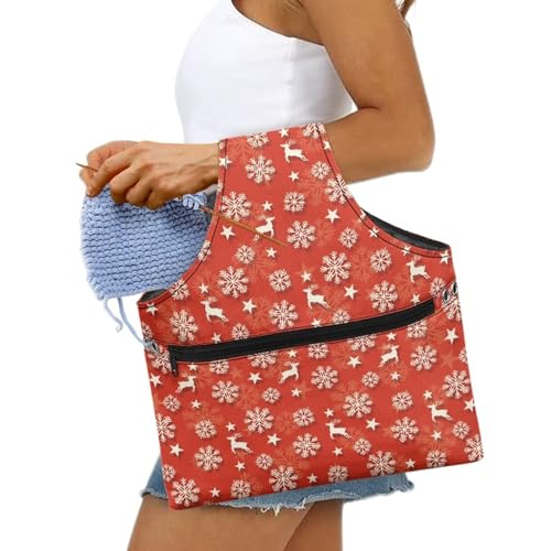 Image of KUIFORTI Christmas Yarn Bag Reindeer Crochet Bag Yarn Project Bag Knitting Bag Yarn Tote Bags Large Crochet Bags for Crocheting Travel