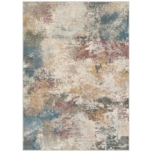 Area Rugs 8x10 Machine Washable Area Rugs for Living Room Bedroom Dining Room, Large Modern Abstract Colorful Soft Rugs, Indoor Low Pile Carpet with Non Slip Rubber Backing, Multi Beige