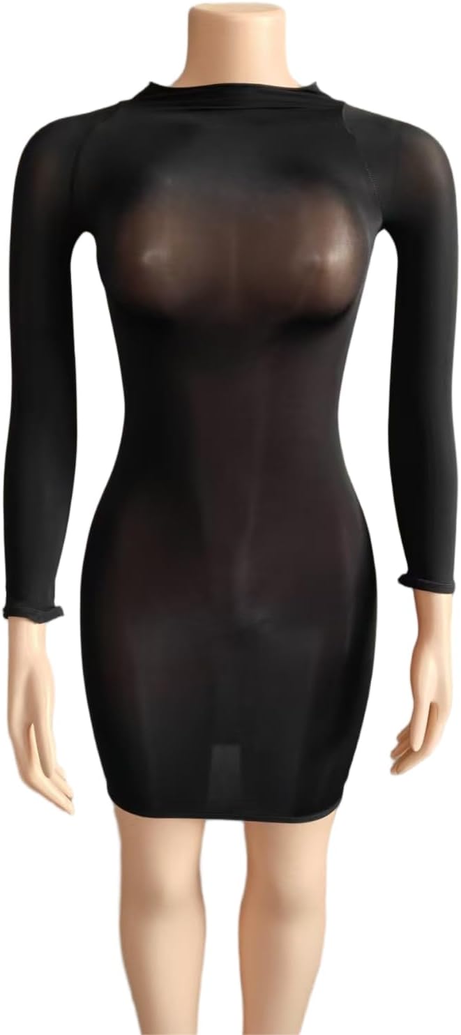 KIZOIEJE Oil Shiny Bodystocking Lingerie Mini Dress Sexy Clubwear Glossy Body Stocking for Women