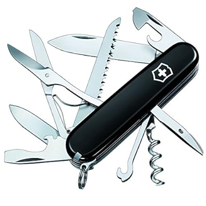 VICTORINOX Swiss Pocket Knife Huntsman, 15 Functions, Swiss Made, Outdoor Multi Tool incl. Scissors, Wood Saw, Black