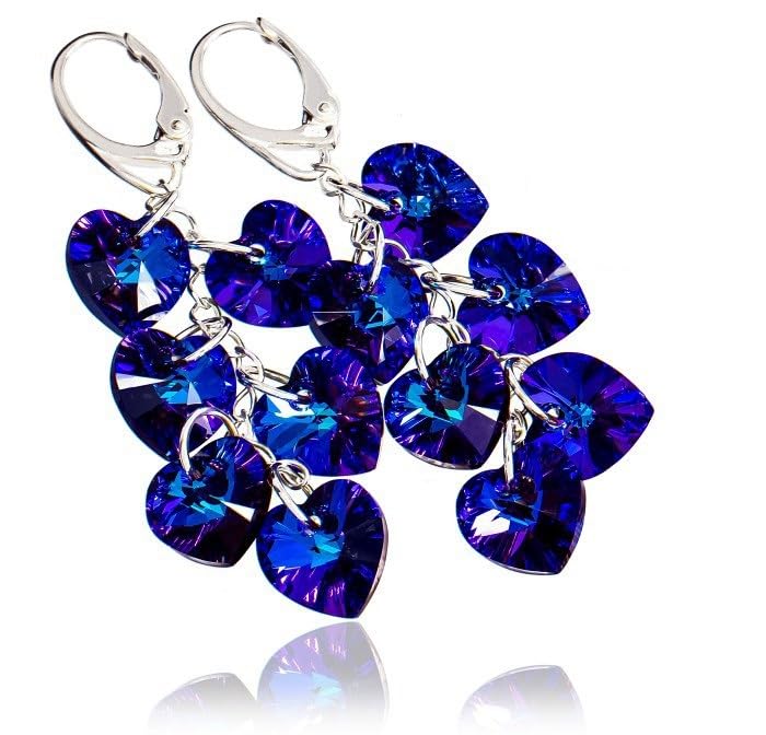Boucles d'oreilles cœur en argent 925 avec cristaux originaux héliotrope