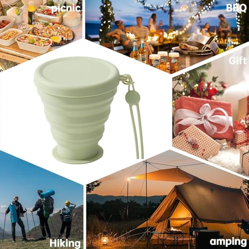 Image of 600ml Folding Silicone Water Bottle Sports Water Bottle Outdoor Travel Portable Water Bottle with Leak-Proof Lid Space-Saving Portable Bottle for Travel, Gym, Hiking, Camping (BEIG&GREEN)