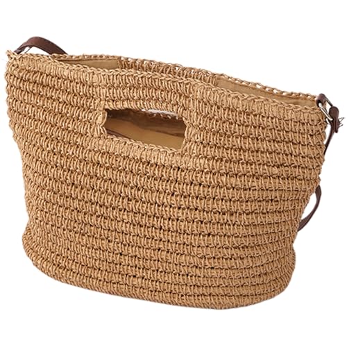 Sac de paille pour femmes en marron | Sac à main bandoulière d'été à fermeture éclair