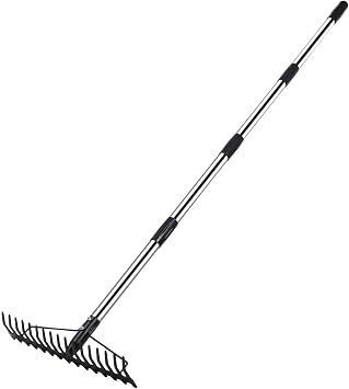 Sturdy 17 Tooth Stainless Steel Yard Tool Great for Gardening and Outdoor Maintenance with Extendable Rod Easy Assemble Garden Scuffle