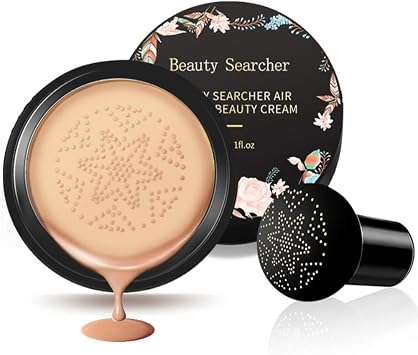 CC Cream Foundation with Mushroom Head Air Cushion Full Coverage for Flawless Makeup Moisturizing Brightening Pigment Liquid Foundation, Even Skin Tone Makeup Nude