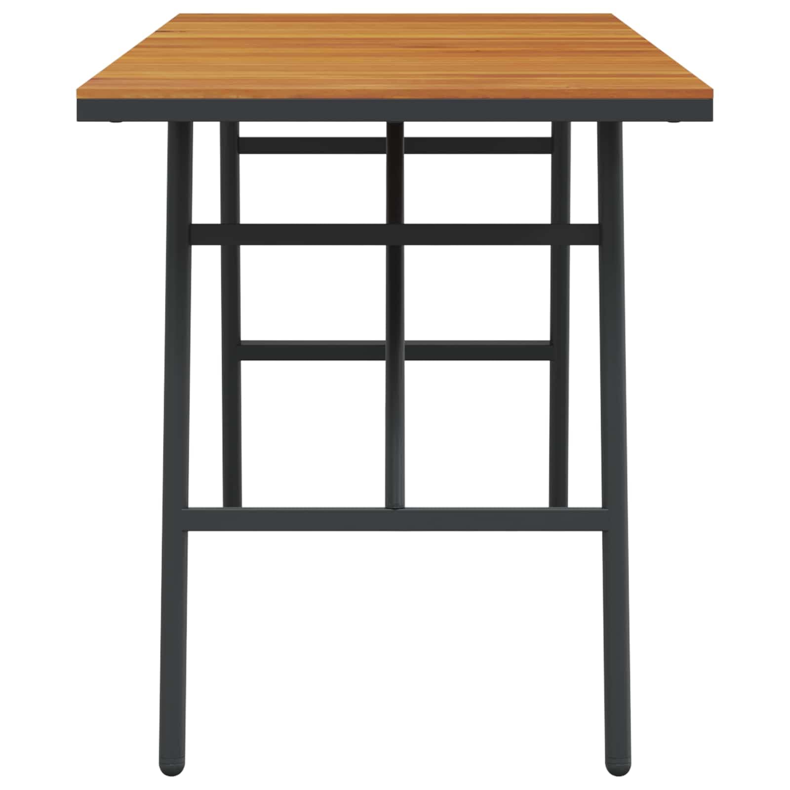 Tavolo da pranzo in legno di acacia massiccio, marrone, 110 x 55 x 61,5 cm, con telaio in metallo nero, tavolo da giardino per terrazza, per balcone e cene all'aperto