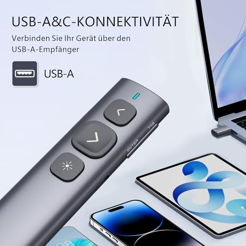 Norwii N95 Präsentation Clicker, PowerPoint Clicker für Präsentation Remote, wiederaufladbare Wireless Presenter Pointer, Slide Clicker für PC/Laptop/e-Book (Grün, USB-A)