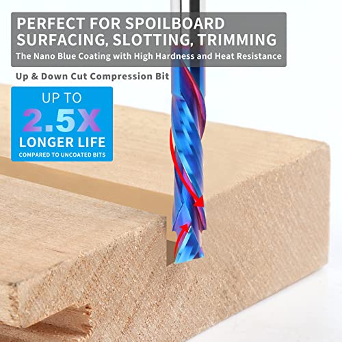 Eanosic Compression Spiral Router Bits 1/4" Shank,1-1/4" Cutting Length, Extra Long 3 Inch, Carbide Up Down Cut Cnc Router Bits End Mill For Wood Mortises Carving Engraving #TOP2