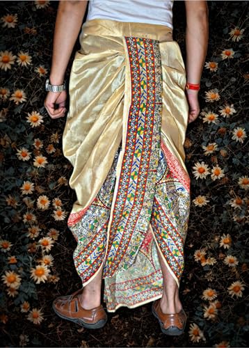Image of Men's Ready to Wear Pant System Printed MAYUR PUCHHA Dhoti for Marriage, Pooja, Festival etc.(GC010)
