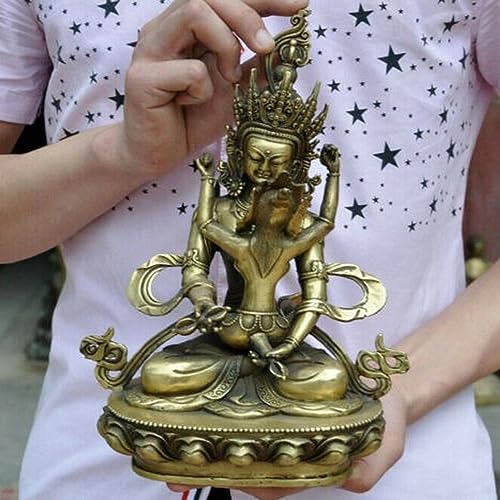 YTDJJWLS Vieille statue de Bouddha tibétain en bronze Vajra Mandkesvara Yab-Yum 18 cm