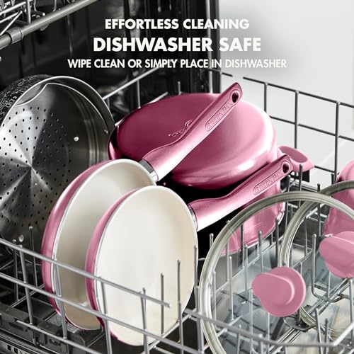Image of GreenPan Rio Healthy Ceramic Nonstick 8 inch Frying Pan Skillet and Silicone Spatula Set, Soft Grip Handle, Breaktfast Meal Set, PFAS-Free, Dishwasher Safe, Oven Safe, Pink