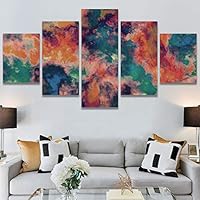 SIGNWIN 5 Panel Canvas Wall Art Modern Art Abstract Contemporary Edgy Mixed Media Multicolor Patterns for Home Decorations Ready to Hang - 60