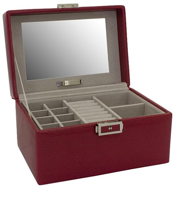 Friedrich Lederwaren Friedrich23 Milano Schmuckkoffer Rot – Feinsynthetik 19x13x11 cm, kompakte Schmuckbox