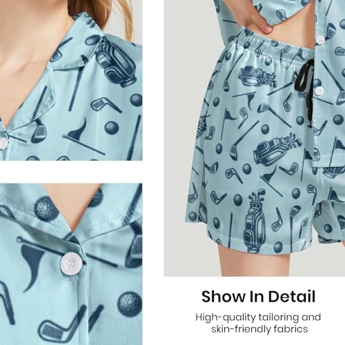 Image of Funny Pajamas for Women Set Print Satin Loungewear Pjs Short Sleeve Button Down Top and Shorts Sets Sleepwear XS-3XL