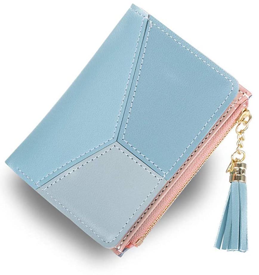 Blue Small Bi-Fold Women's Purse Wallet Card Organizer Female Hand Clutch Women/Ladies/Girls Wallets Credit Card Holder 2 Pocket -Coin Pocket Style-Colorblock-image-24