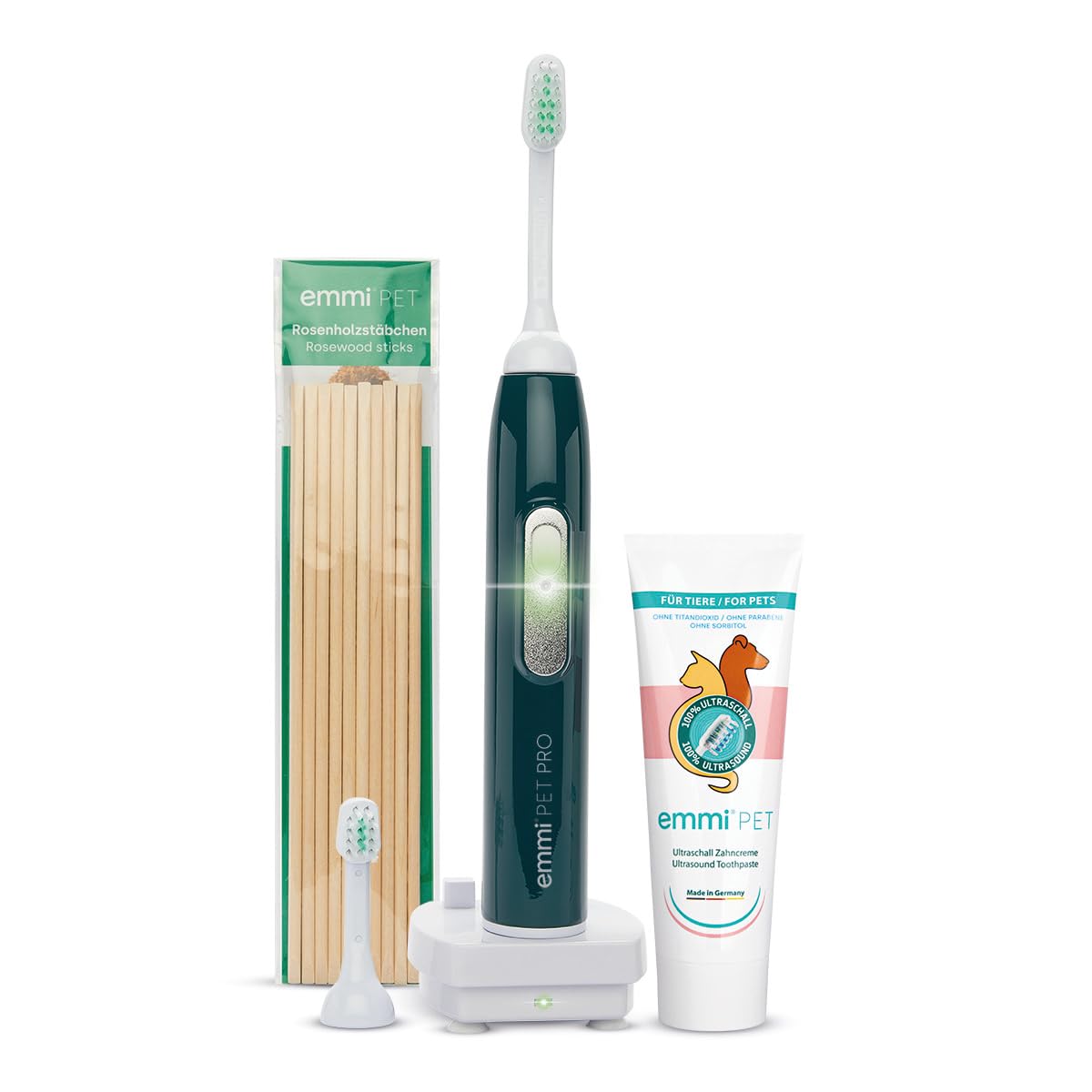 emmi-pet PRO Brosse à dents ultrasonique pour chiens - Brosse à dents silencieuse pour chiens et chats sans frottement avec 96 millions de vibrations - Prévient le tartre et les inflammations