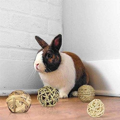 YANGWX 11PCS Rabbit Guinea Pig Hamster Bunny Chew Toys, Rabbit Accessory Teeth Care Toy Set, Natural Grass Rattan Sisal Carrot Corn Throw Bite Fun Balls Set Toy, for Bunny Hamster Gerbils