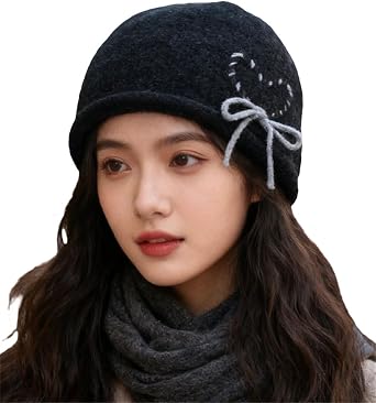 Womens Vintage Soft Beanie Hat Winter Warm Knitted Slouchy Cap with Ear Protection Cuffed Skull Cap