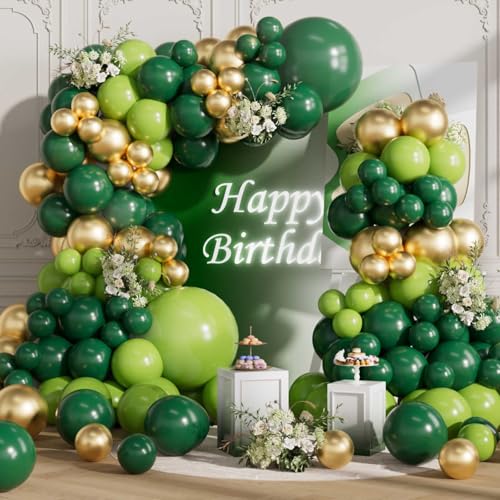 SULALABOO Green Balloon Arch Kit 155Pcs Garland Latex Balloons 18 10 5 Inch Metallic Gold for Birthday Anniversary Wedding Graduation Party Decoration